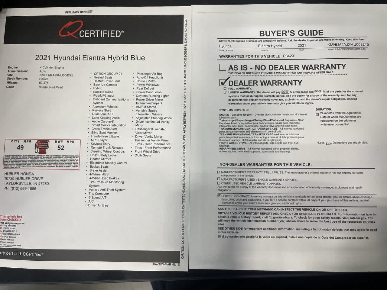 2021 Hyundai Elantra Hybrid Blue